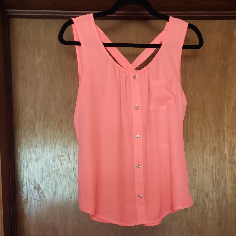 Coral Sleeveless Button-Up Top